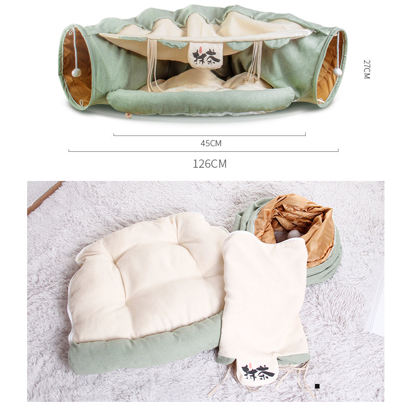 Pet play tunnel with dimensions on a white background