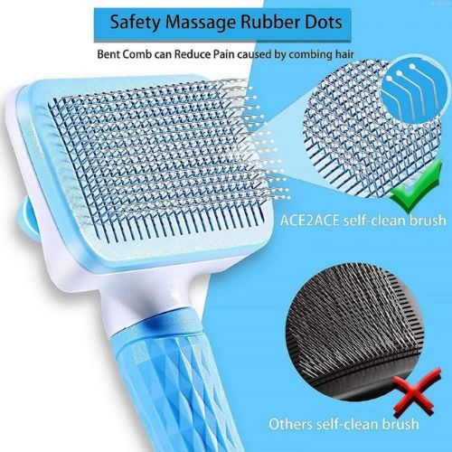 Pet grooming brush with safety massage rubber dots on a blue background