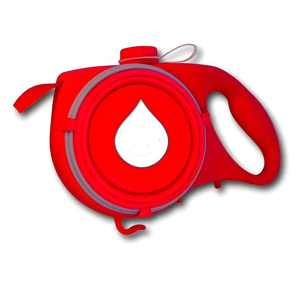 A red collapsible blood pressure monitor shown on a plain white background with a soft drop shadow.