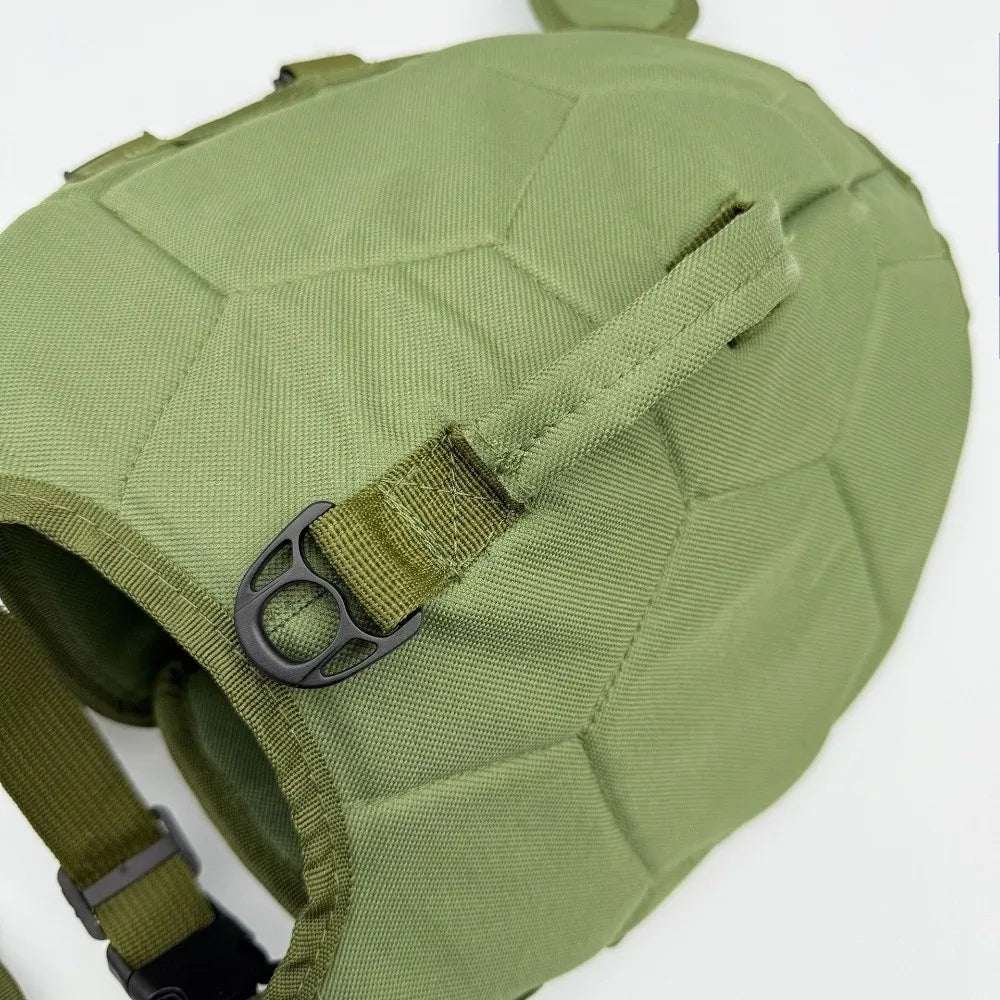 Green tactical vest with a buckle on a white background
