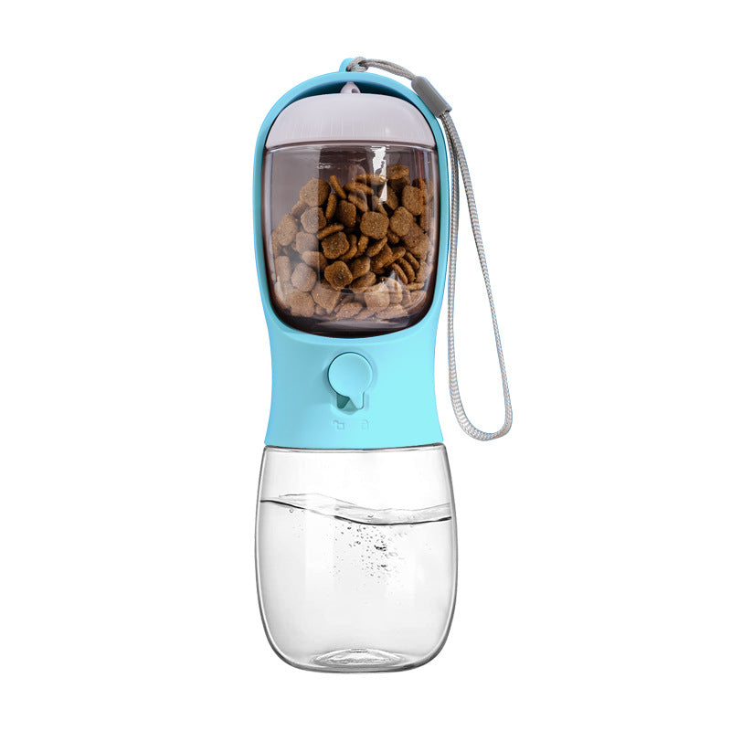 Pet water bottle with food compartment on a white background