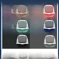 Six litter boxes shown in different color options, arranged in two columns and three rows on a dark background. The litter boxes have white plastic outer shells and translucent lids in pink, mint green, dark gray, blue, black, and white.