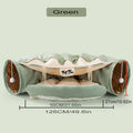 Green pet play tunnel with dimensions on a light green background